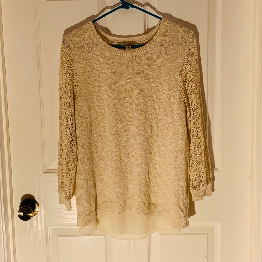 Lucky Brand Long Lace Sleeve Shirt With Sheer Back